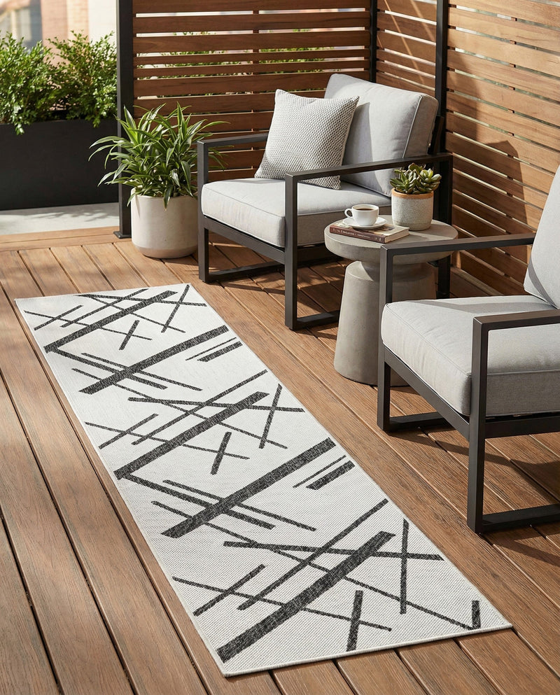 Urban Terrace Collection Area Rug -  Bowery Runner Black and White  lifestyle 30