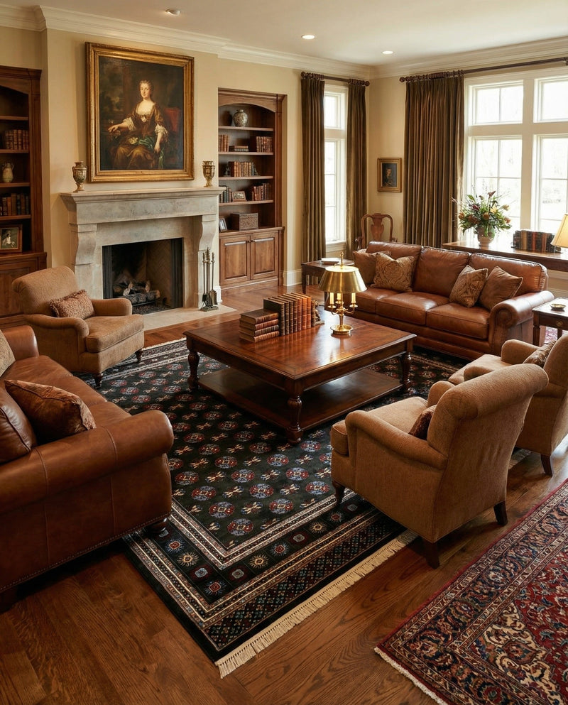 Samarkand Elegance Collection Area Rug -  Margilan (Dark Green) Rectangle Dark Green  lifestyle 7