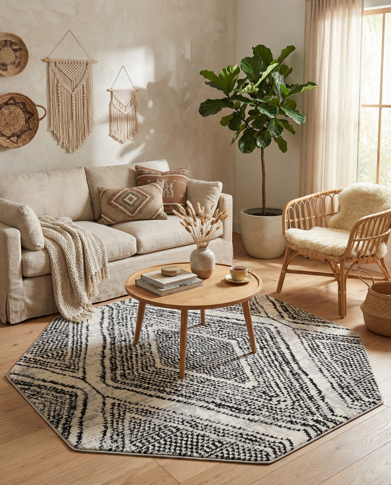 Marrakech Mosaic Collection Area Rug -  Medina Octagon Black and White  lifestyle 52