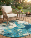 Urban Terrace Collection Area Rug -  Gazebo Round Blue and Ivory  lifestyle 51