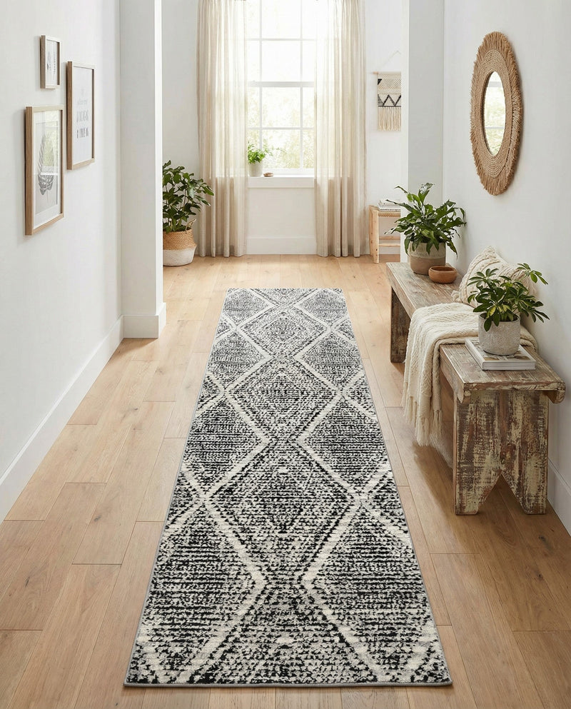 Marrakech Mosaic Collection Area Rug -  Medina Runner Black and White  lifestyle 29
