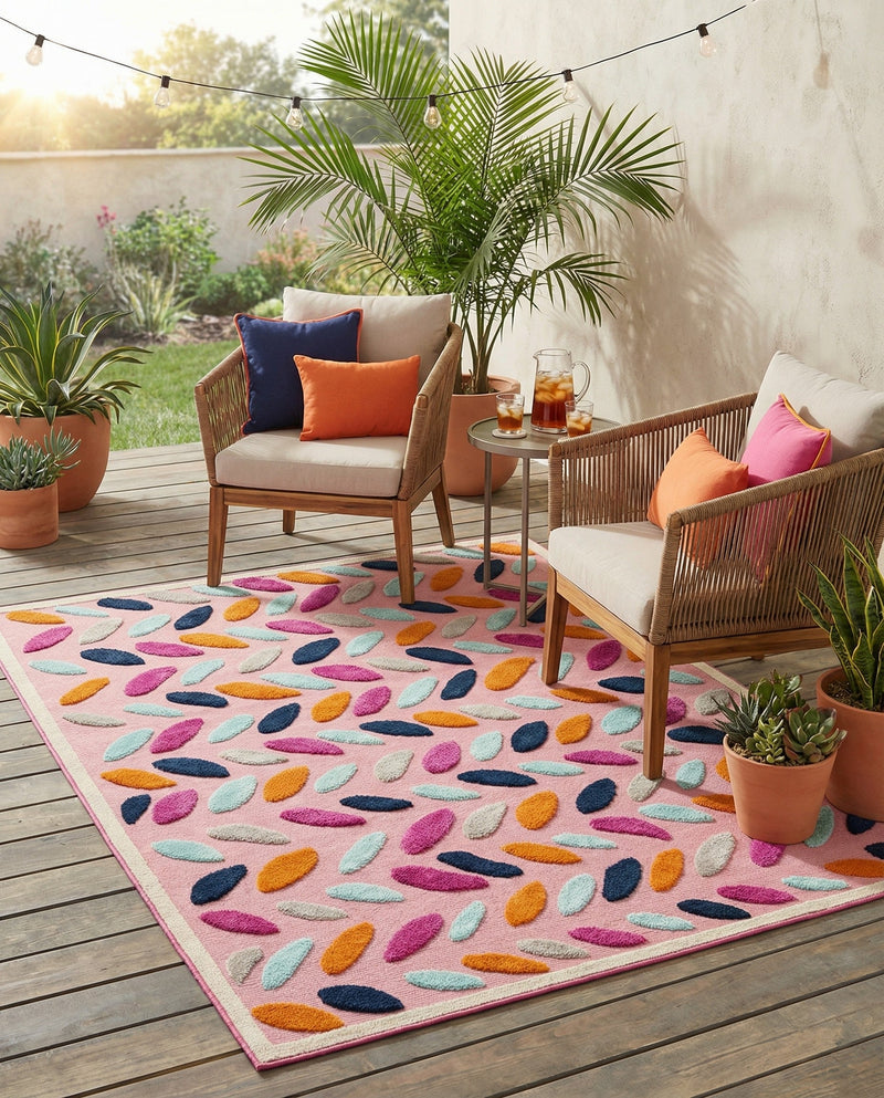 Bahama Breeze Outdoor Collection Area Rug - Nassau Rectangle Pink  lifestyle 16