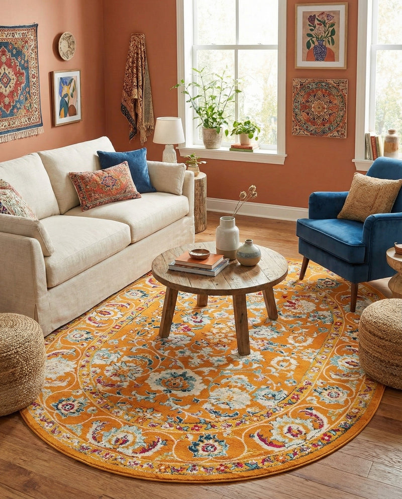 Adriana Terrace Collection Area Rug -  Positano (Orange) Oval Orange  lifestyle 39