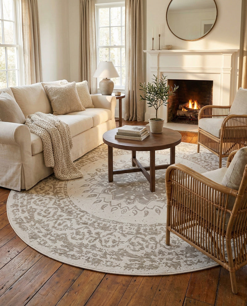 Patio Heritage Collection Area Rug -  Lafayette (Gray) Round Gray  lifestyle 51