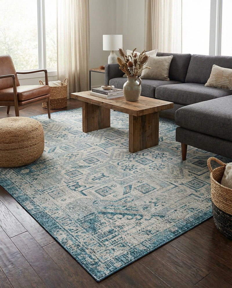 Tribal Terrace Treasures Collection Area Rug - Mayan Marina (Teal) Rectangle Teal  lifestyle 9