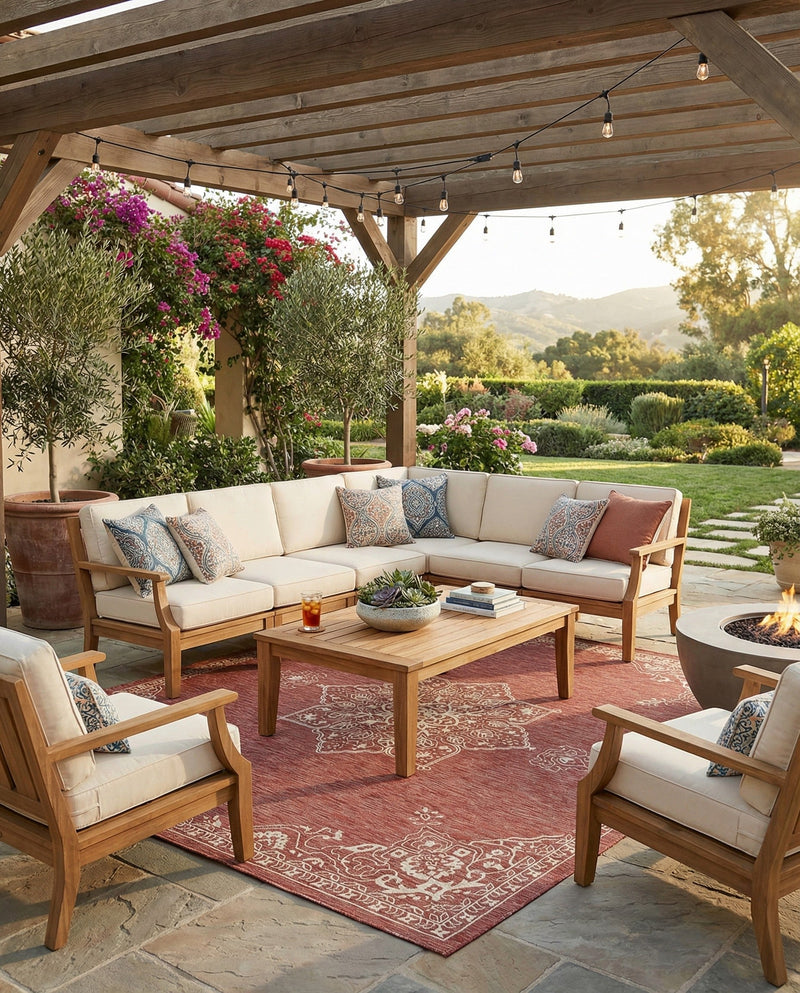 Patio Heritage Collection Area Rug -  Charleston (Rust Red) Square Rust Red  lifestyle 68