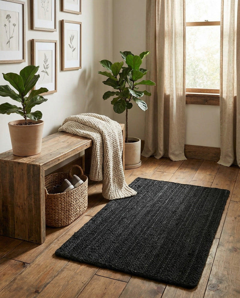Woven Seaside Jute Collection Area Rug - Martha's Rectangle Black  lifestyle 5