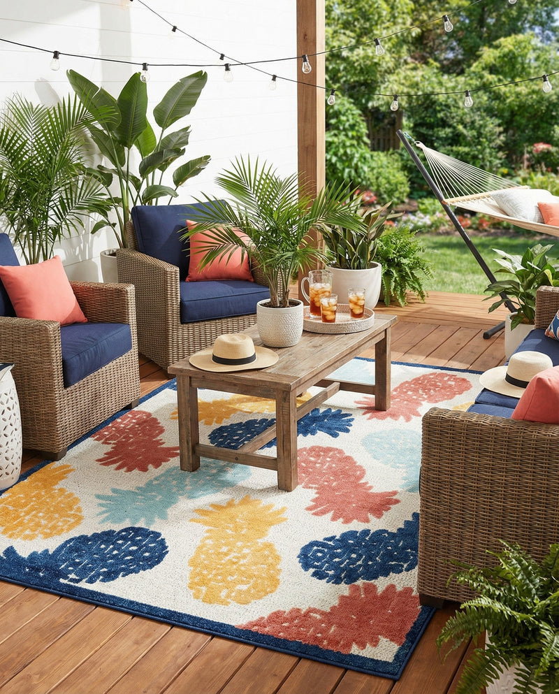 Caribbean Terrace Collection Area Rug -  Nevis Rectangle White  lifestyle 6