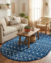 Mediterranean Lattice Collection Area Rug - Santorini (Navy Blue) Oval Navy Blue  lifestyle 50