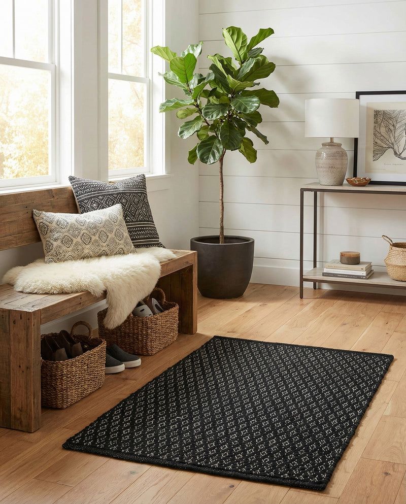Trellis Wool Collection Area Rug - Cobbles Rectangle Black  lifestyle 10
