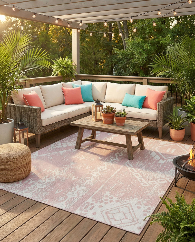 Desert Nomad Terrace Collection Area Rug - Sahara (Pink) Square Pink  lifestyle 80