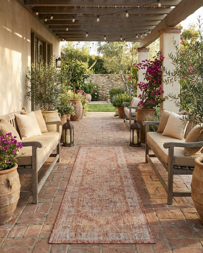 Patio Heritage Collection Area Rug -  Augusta (Rust Red) Runner Rust Red  lifestyle 55