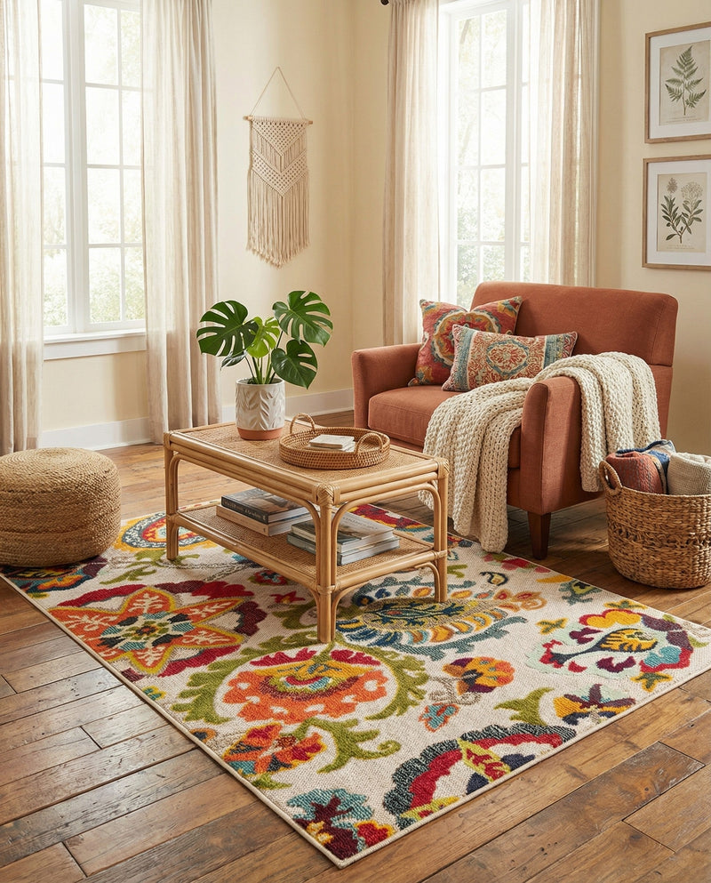Outdoor Marrakesh Collection Area Rug - Fes Rectangle Multi Beige  lifestyle 29