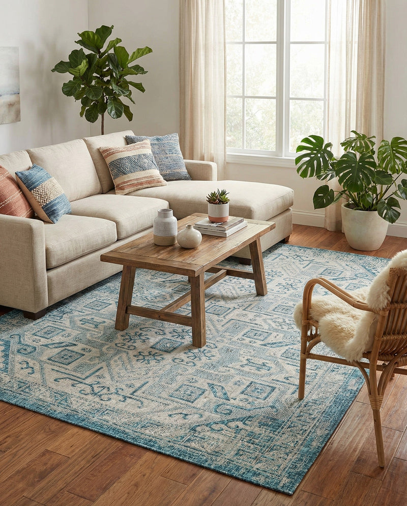 Tribal Terrace Treasures Collection Area Rug - Mayan Marina (Teal) Rectangle Teal  lifestyle 20