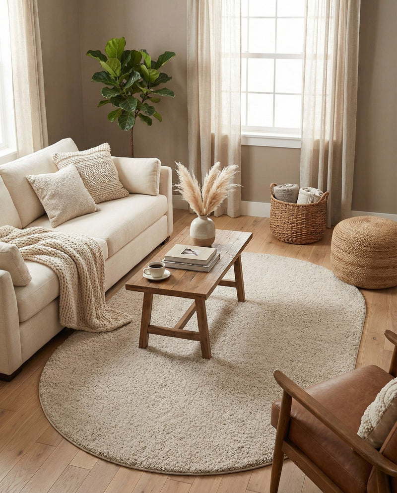 Cozy Comfort Shag Collection Area Rug - Haven (Oatmeal Beige) Oval Oatmeal Beige  lifestyle 43