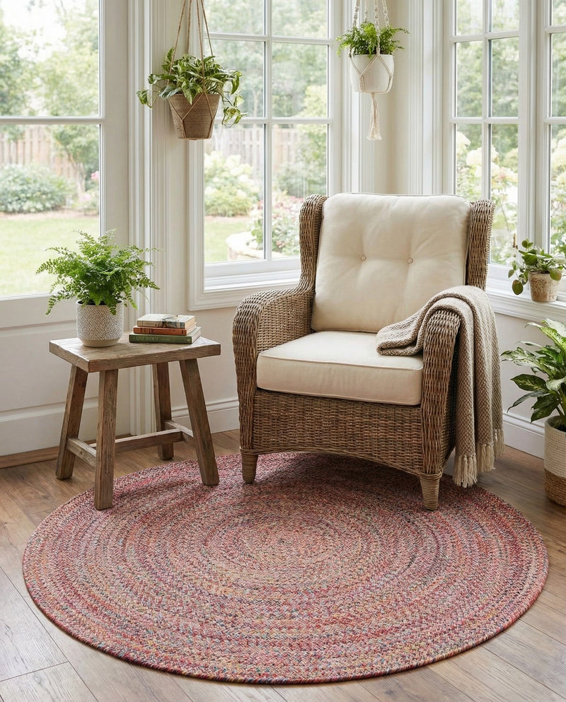 Sustainable Strands Indoor-Outdoor Oasis Collection Area Rug -  Sandbar (Multi) Round Multi  lifestyle 57