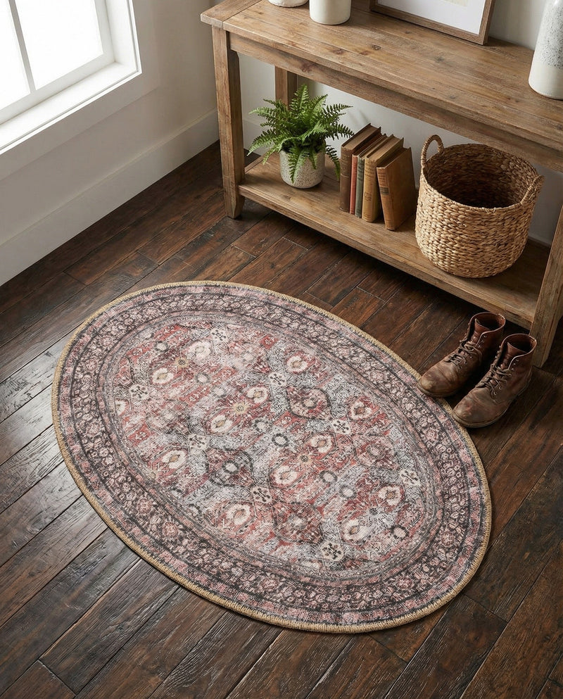 Heritage Elegance Collection Area Rug -  Hampton Oval Antique Red  lifestyle 54