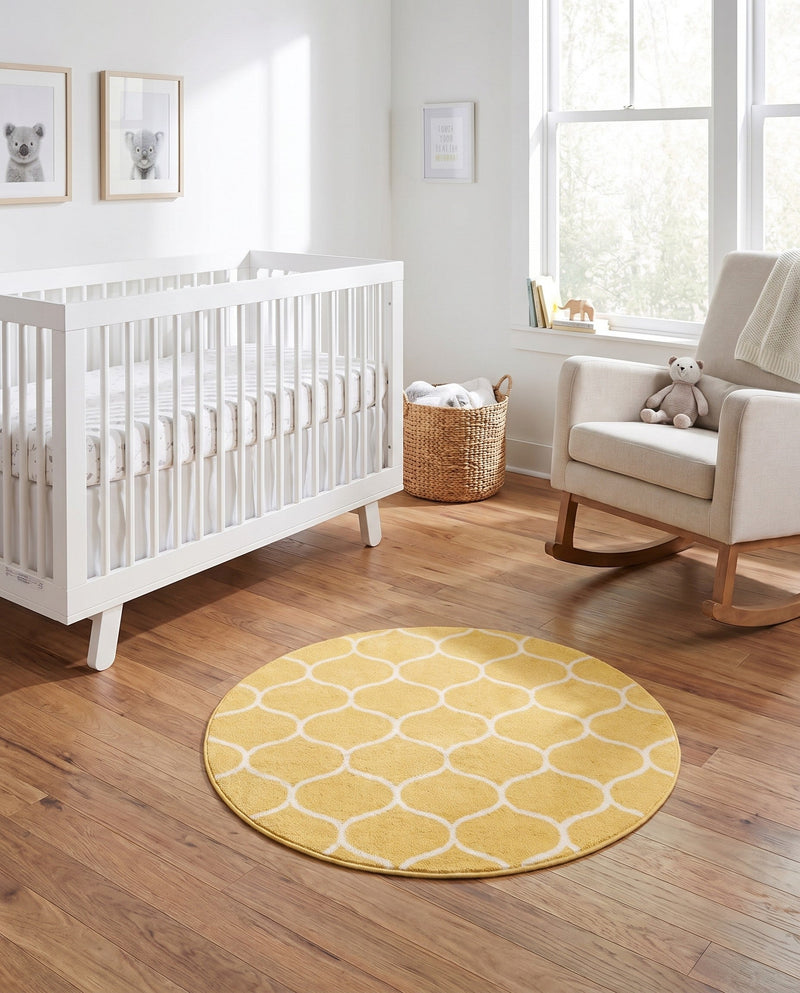 Trellis Mosaic Collection Area Rug -  Pergolatown (Yellow) Round Yellow  lifestyle 92