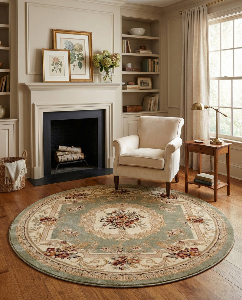 Versailles Elegance Collection Area Rug -  Louveciennes (Green) Round Green  lifestyle 83