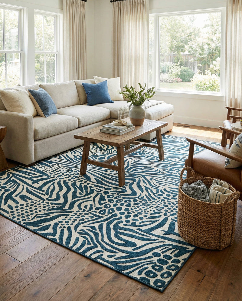 Savannah Escape Collection Area Rug -  Masai Rectangle Navy Blue and Ivory  lifestyle 7