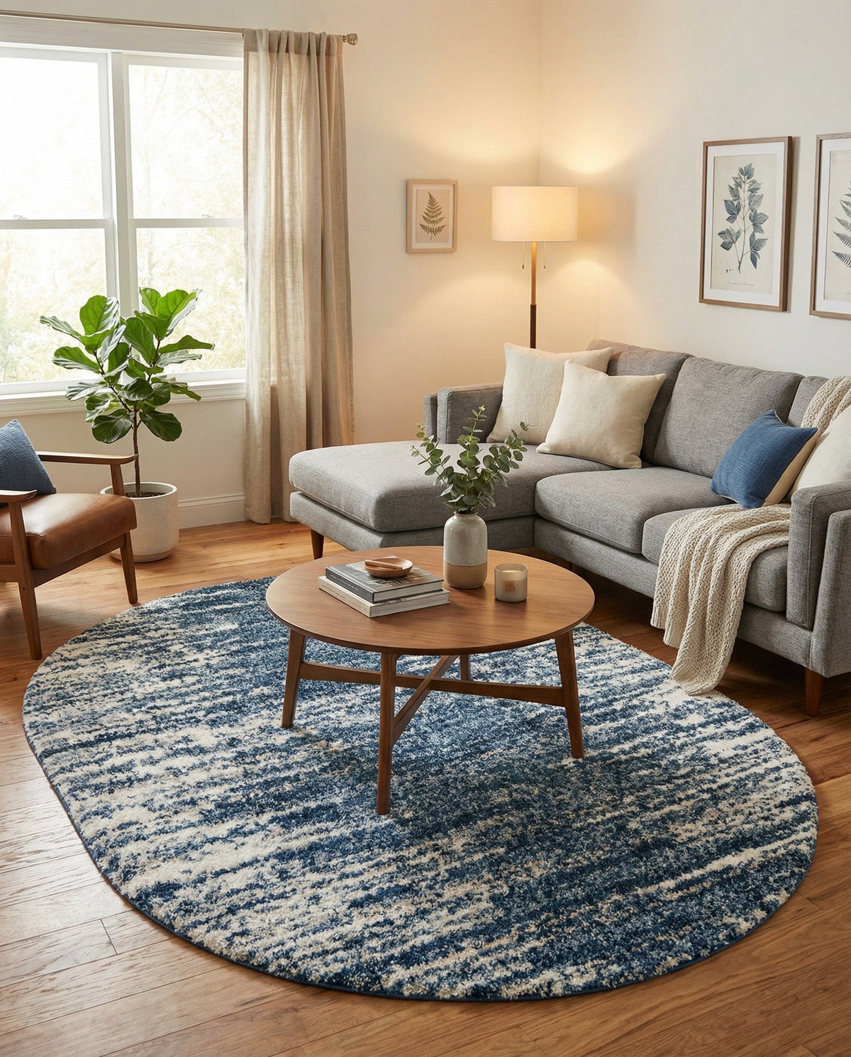 Tranquil Tides Shag Collection Area Rug - Marina Oval Blue  lifestyle 95