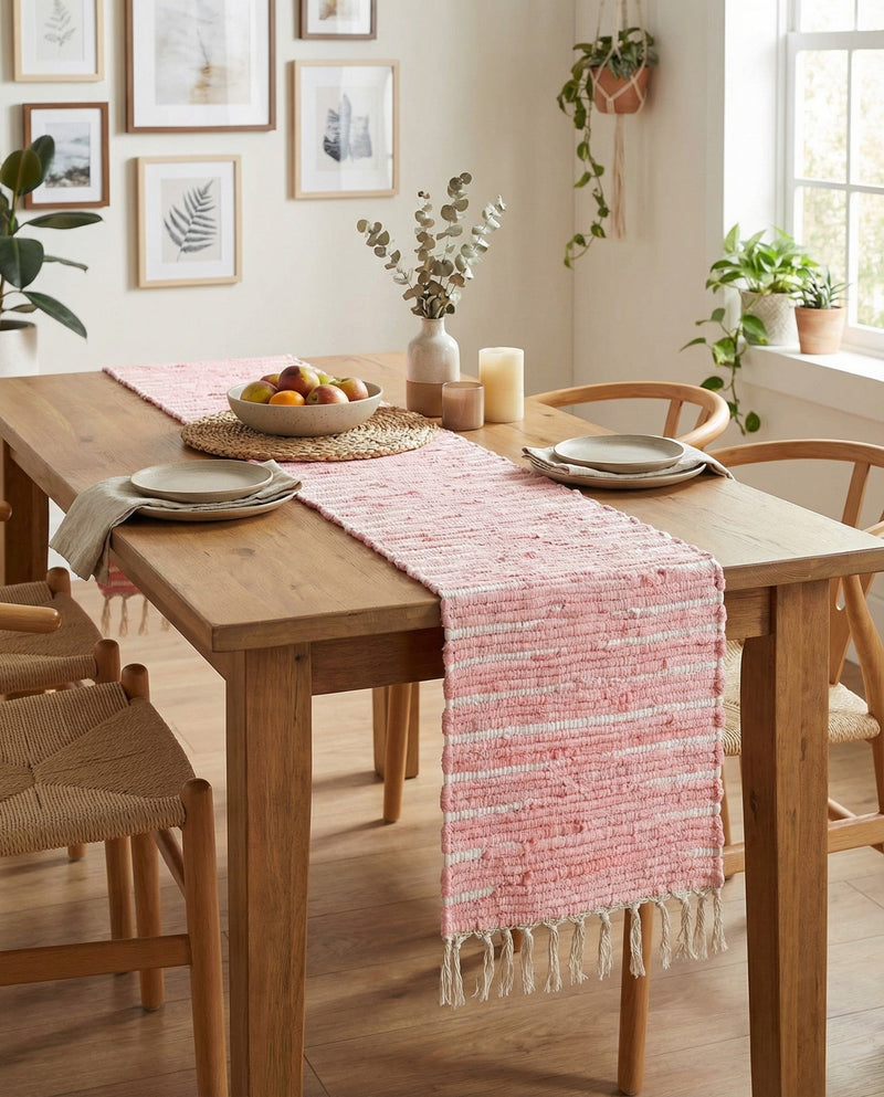 Thar Cotton Collection Area Rug - Jaisalmer (Rose) Table Runner Rose  lifestyle 55