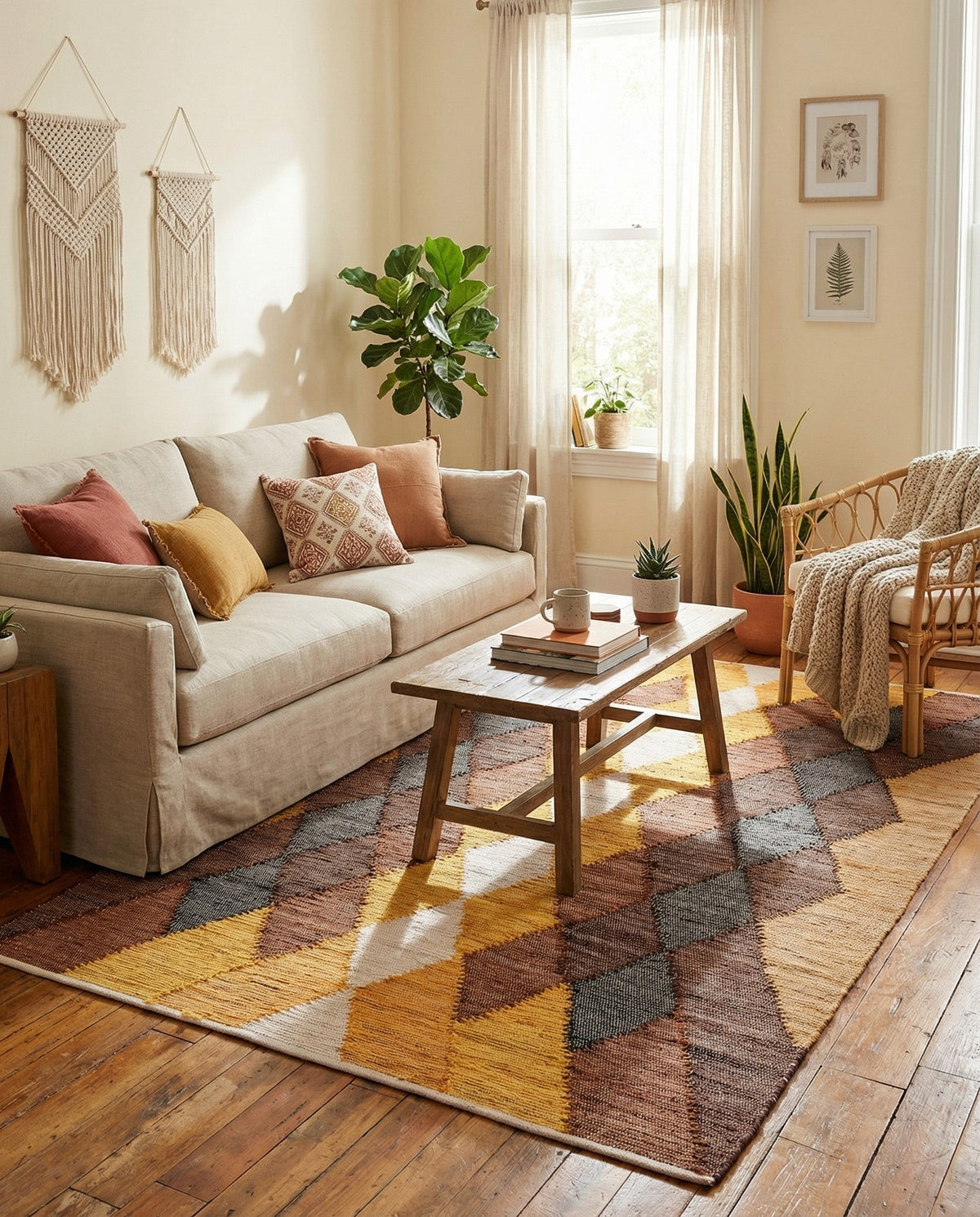 Thar Cotton Collection Area Rug -  Munnar Rectangle Brown Yellow Black  lifestyle 13