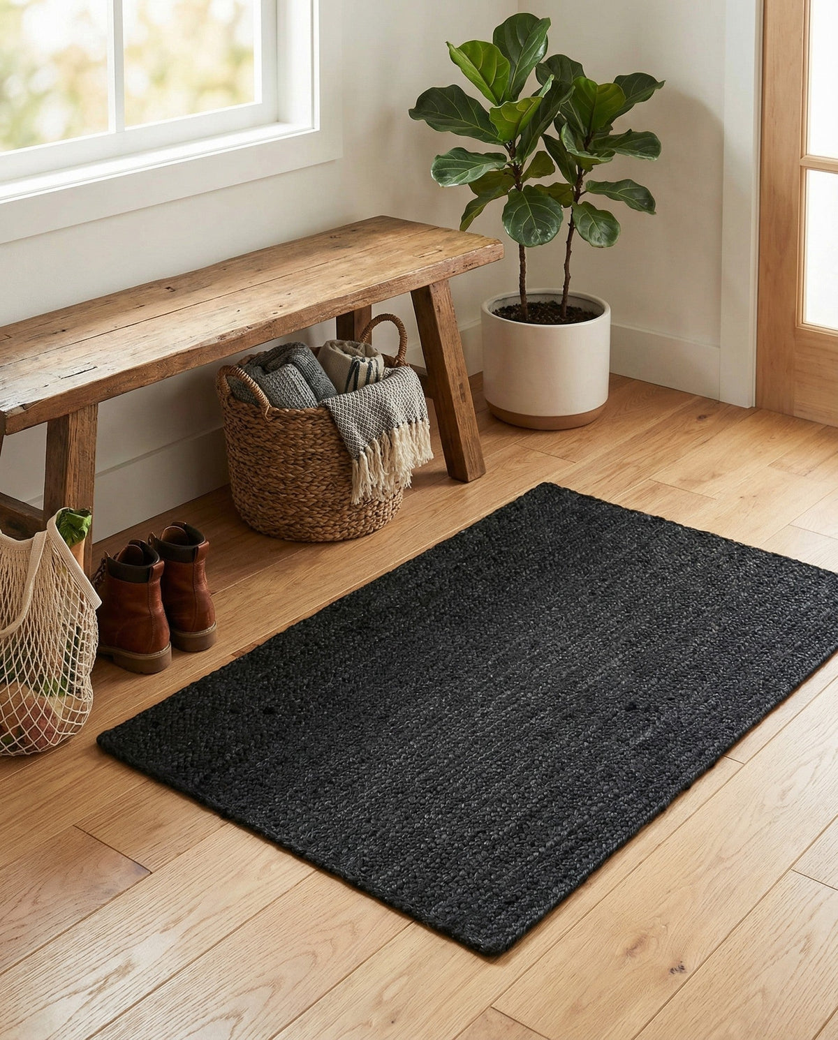 Woven Seaside Jute Collection Area Rug - Martha's Runner Black  lifestyle 87
