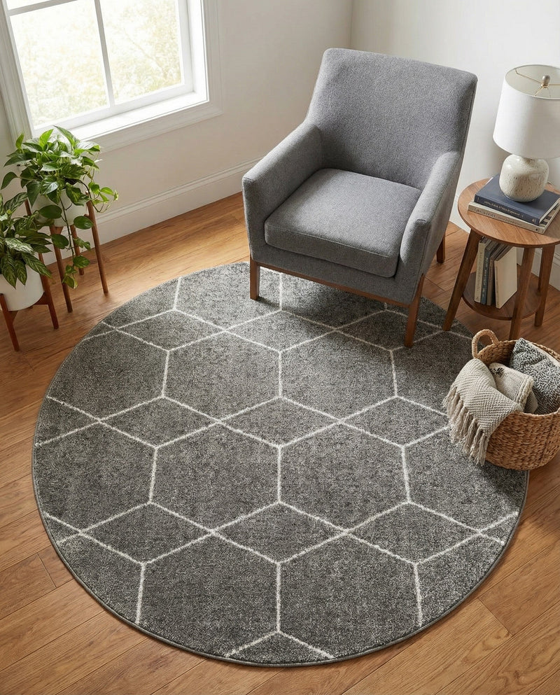 Trellis Mosaic Collection Area Rug - Arborville (Light Gray) Round Light Gray  lifestyle 75