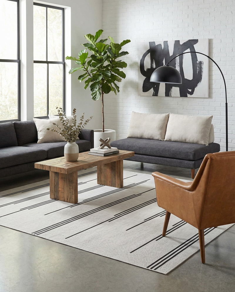 Urban Terrace Collection Area Rug -  Brooklyn Rectangle White and Black  lifestyle 40