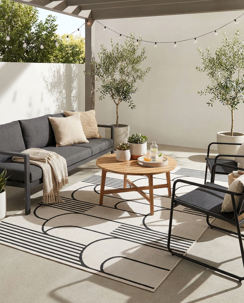 Urban Terrace Collection Area Rug -  Greenwich Rectangle White and Black  lifestyle 9