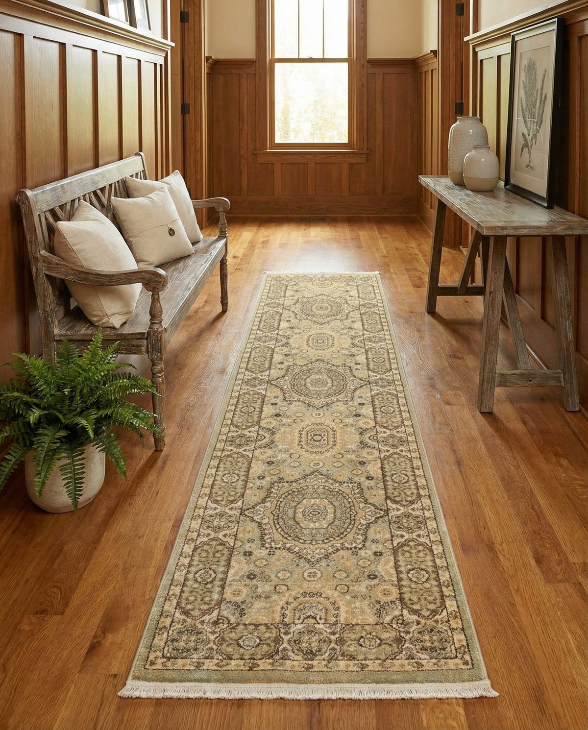 Ottoman Elegance Collection Area Rug -  Ephesus Runner Light Green  lifestyle 154