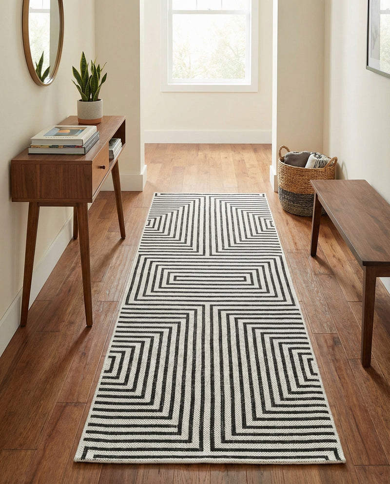 Urban Terrace Collection Area Rug -  Astoria (White and Black) Runner White and Black  lifestyle 44