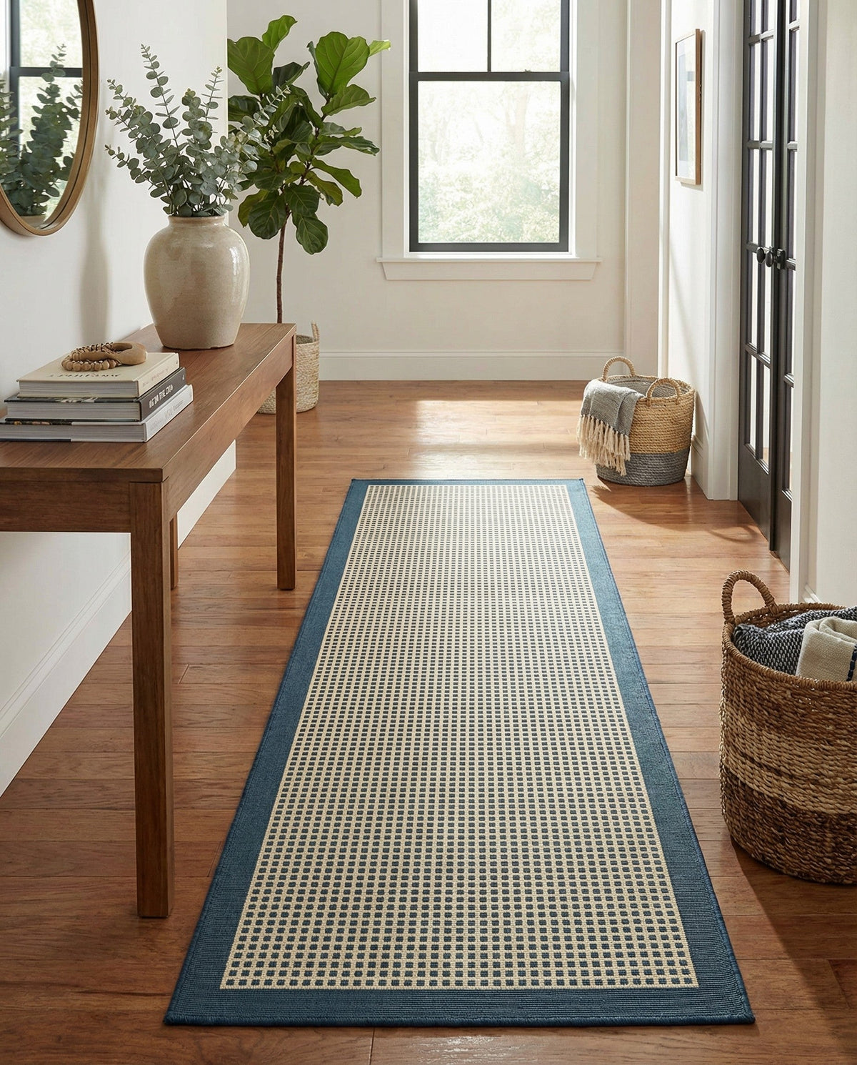 Terrace Fringe Collection Area Rug - Oceanside Runner Navy Blue  lifestyle 139
