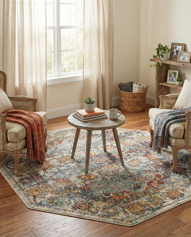 Savannah Soiree Collection Area Rug -  Everglade (Ivory) Octagon Ivory  lifestyle 73