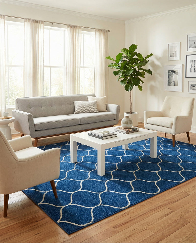 Trellis Mosaic Collection Area Rug -  Pergolatown (Navy Blue) Rectangle Navy Blue  lifestyle 3