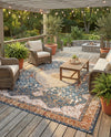 Patio Heritage Collection Area Rug -  Courtyard Square Navy Blue and Light Pink  lifestyle 64