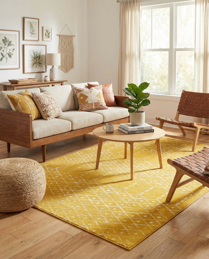 Marrakesh Lattice Collection Area Rug - Casablanca (Yellow) Rectangle Yellow  lifestyle 4