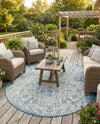 Tribal Terrace Treasures Collection Area Rug - Mayan Marina (Teal) Oval Teal  lifestyle 68