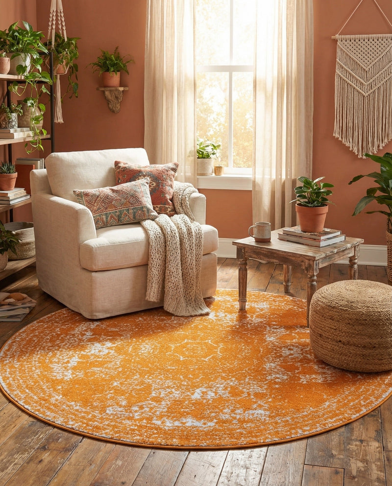 Dover Terrace Collection Area Rug -  Lagoon (Orange) Round Orange  lifestyle 60