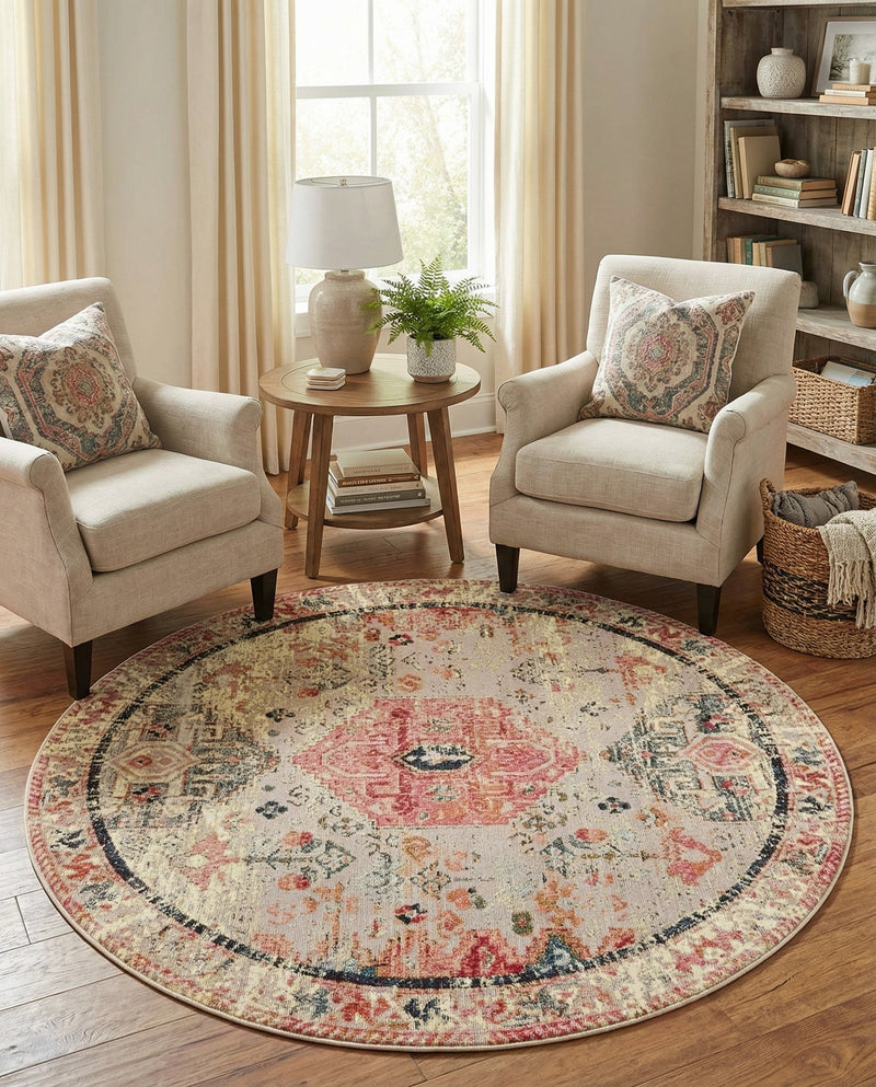 Patio Heritage Collection Area Rug -  Meadow Round Multi  lifestyle 63