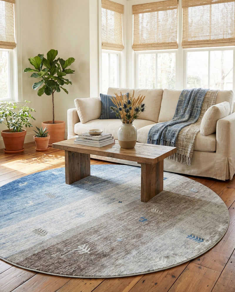 Zagros Shades Collection Area Rug -  Sisakht Round Blue Gray  lifestyle 59