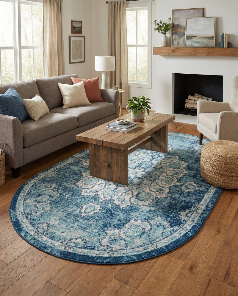 Beverly Grove Collection Area Rug - Melrose (Navy Blue) Oval Navy Blue  lifestyle 66
