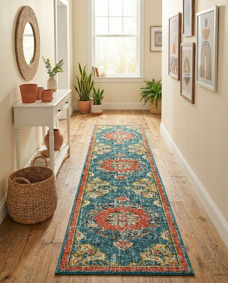 Brighton Terrace Collection Area Rug - Hove (Blue) Runner Blue  lifestyle 79