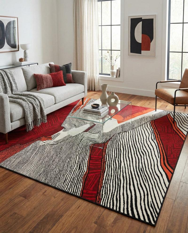 Urban Terrace Collection Area Rug -  Porch Rectangle Red and Black  lifestyle 8