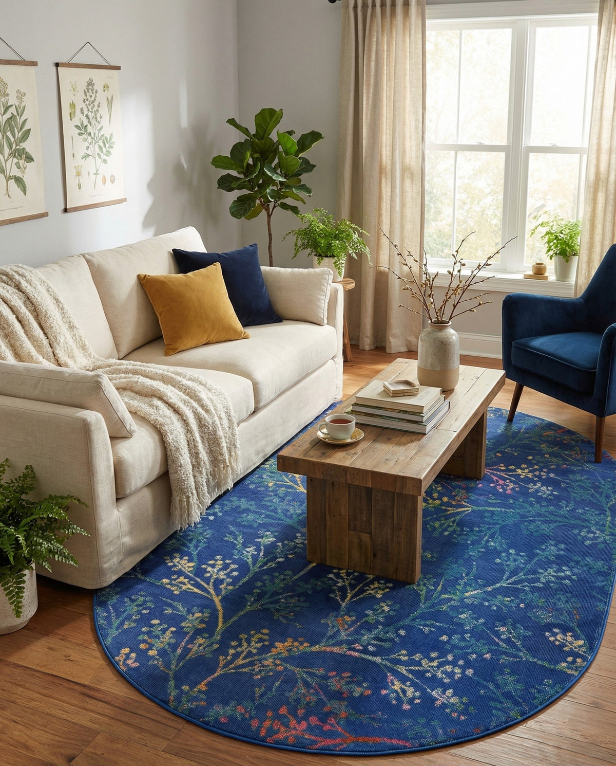 Meadow Breeze Collection Area Rug -  Sunbeam Oval Blue  lifestyle 134