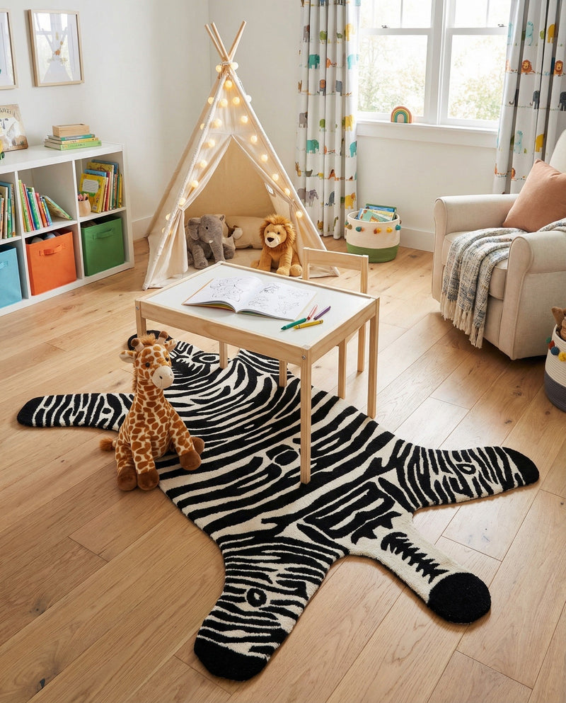 Whimsy Wonders Wool Collection Area Rug -  Galaxy Rectangle Black and White  lifestyle 5