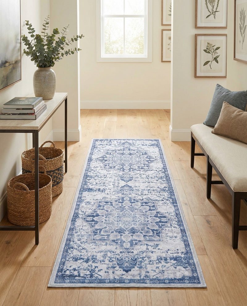 Baroque Era Collection Area Rug - Versailles (Gray Blue) Runner Gray Blue  lifestyle 53