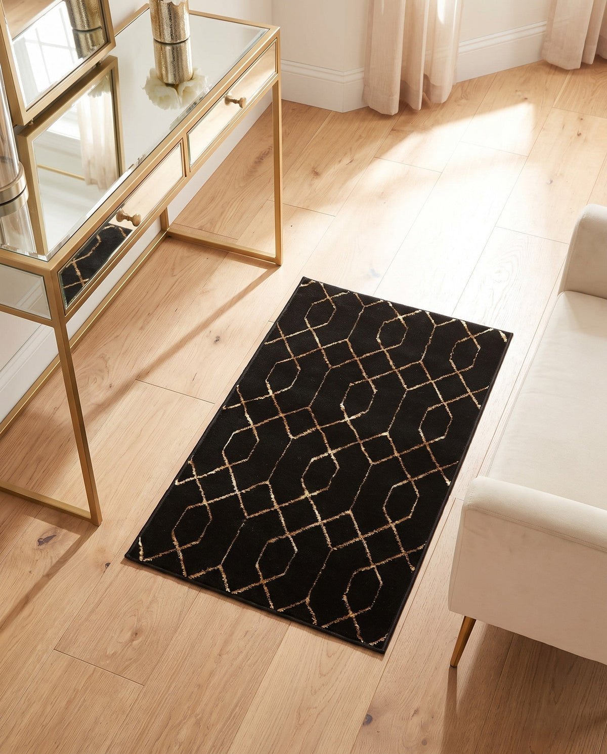 Hollywood Luxe Collection Area Rug - Sunset Rectangle Black and Gold  lifestyle 84
