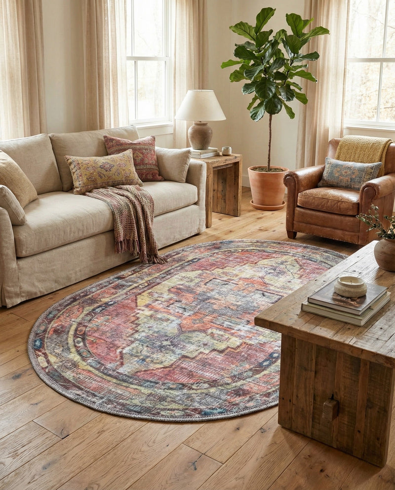 Zahara Oasis Collection Area Rug -  Rabat Oval Yellow Pink  lifestyle 69